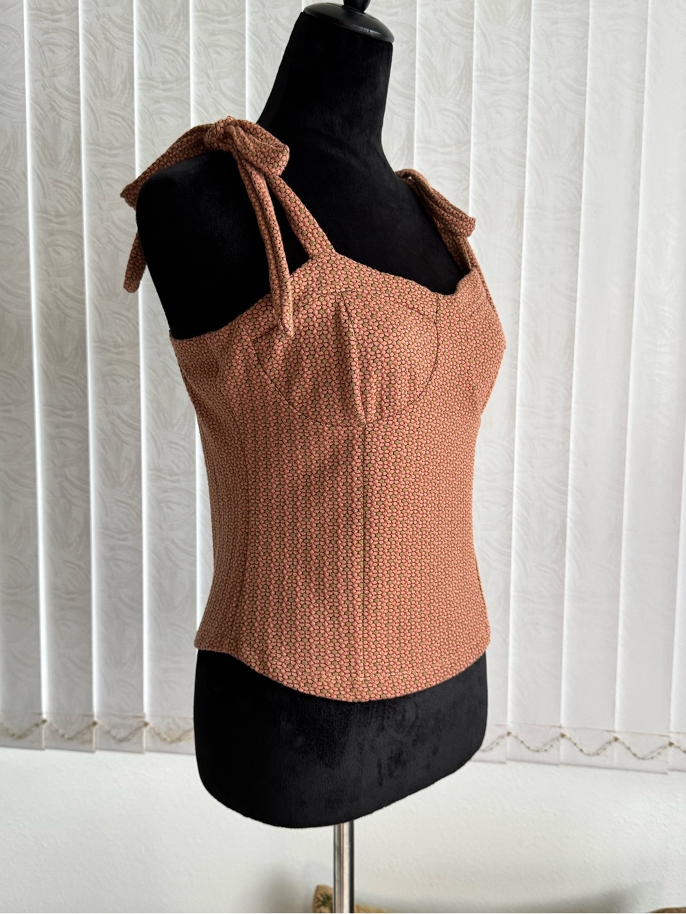 Free People Textured Tie Strap Bustier Tank Top Pink Size Medium - Picture 2 of 9